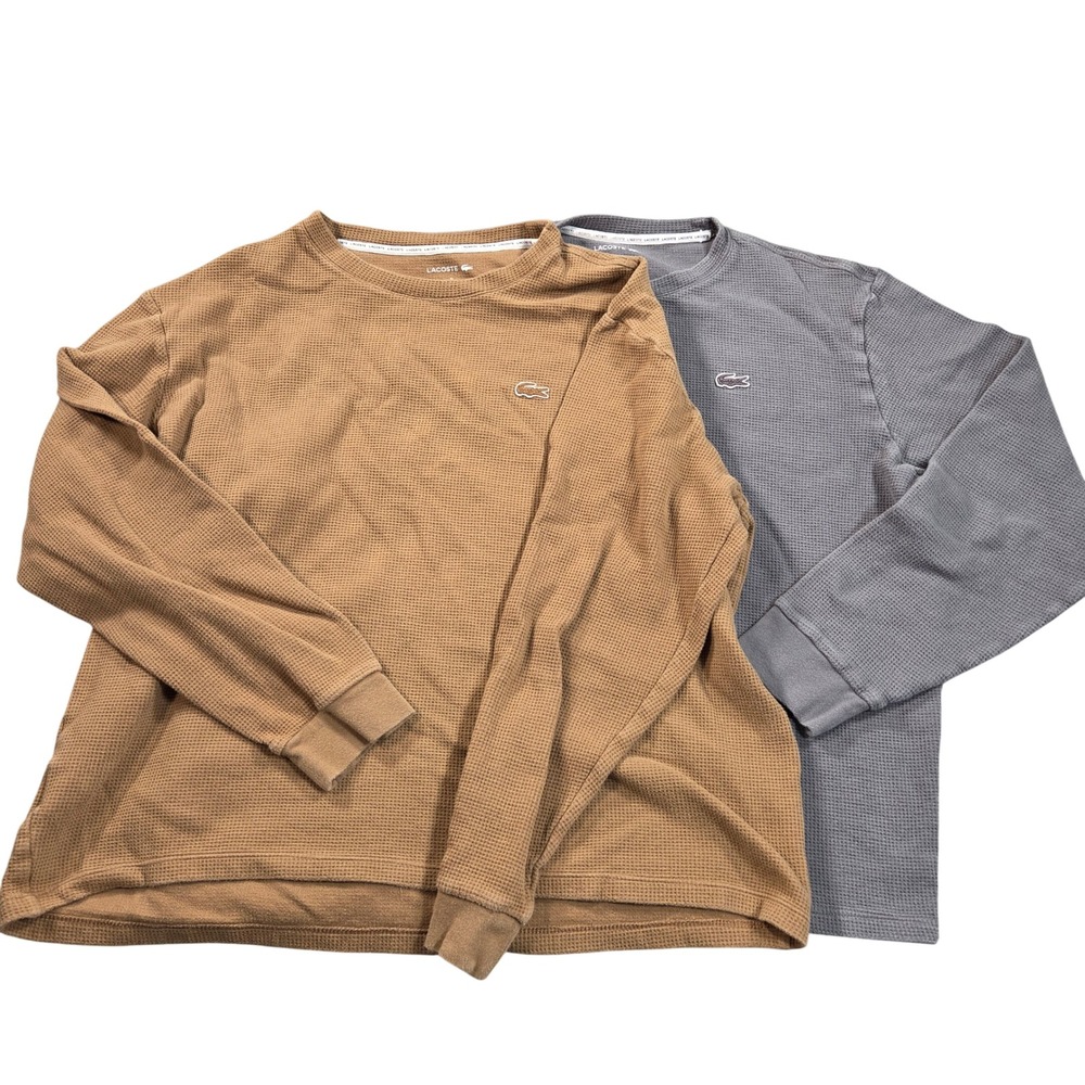 Lacoste Sleepwear Shirt Bundle 2pk Mens XL Tan Gray Waffle Knit TH9668